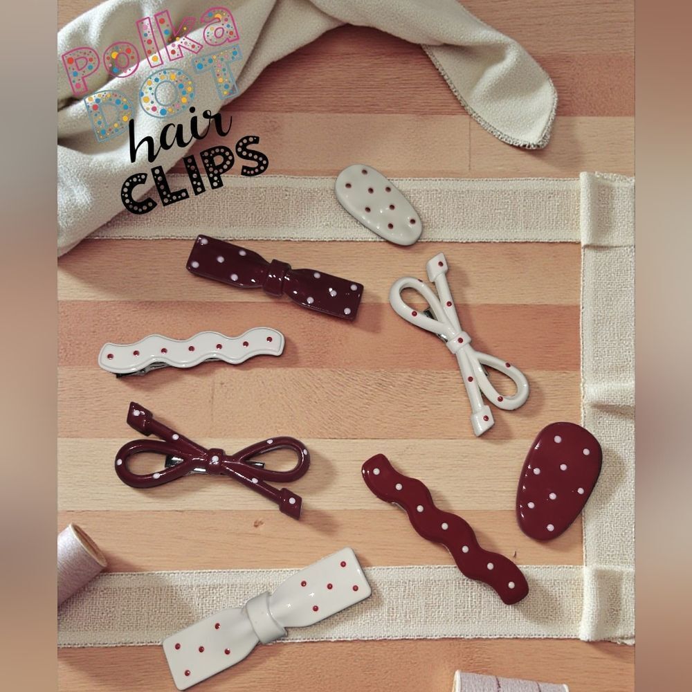 Polka Dot Hair Clips 8 Pc.Set - Red and White